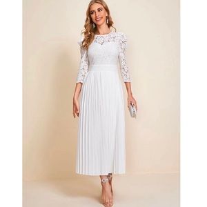 Lace Bodice Pleated Hem Dress